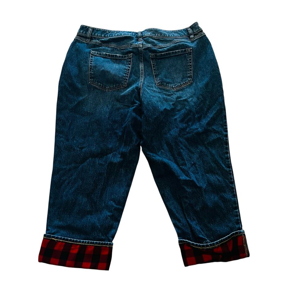 Lane Bryant Mid Rise Dreamfeel Boyfriend Plaid Cuff Jeans Size 16P Blue Red - Picture 4 of 10